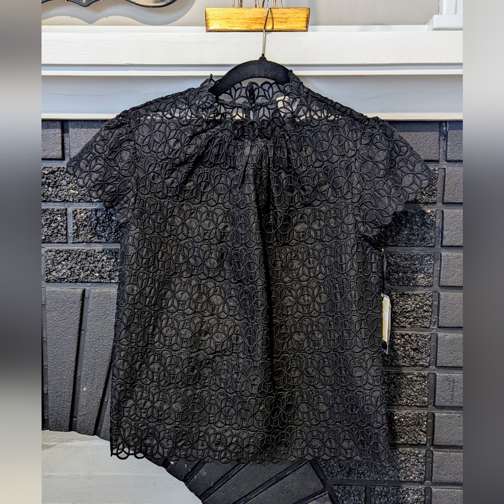 Milly Sheer Black Floral Lace Top Blouse NEW NWT Women's 8 medium Ecru